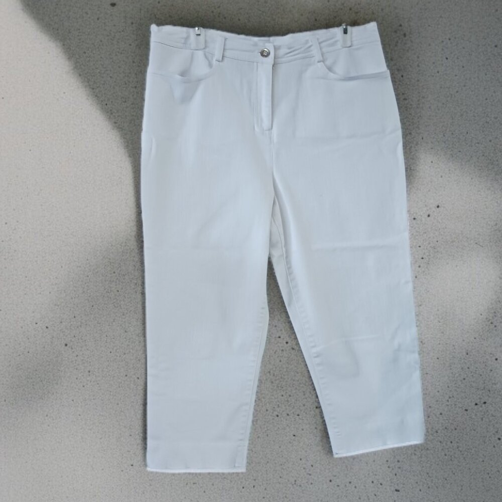 Mode de Vie Womens White Cropped Jeans Sz 12 Split Hem Stretch Denim Pants
